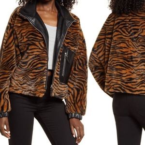 BLANKNYK Faux Shearling w/ Faux Leather Trim Bomber Jacket